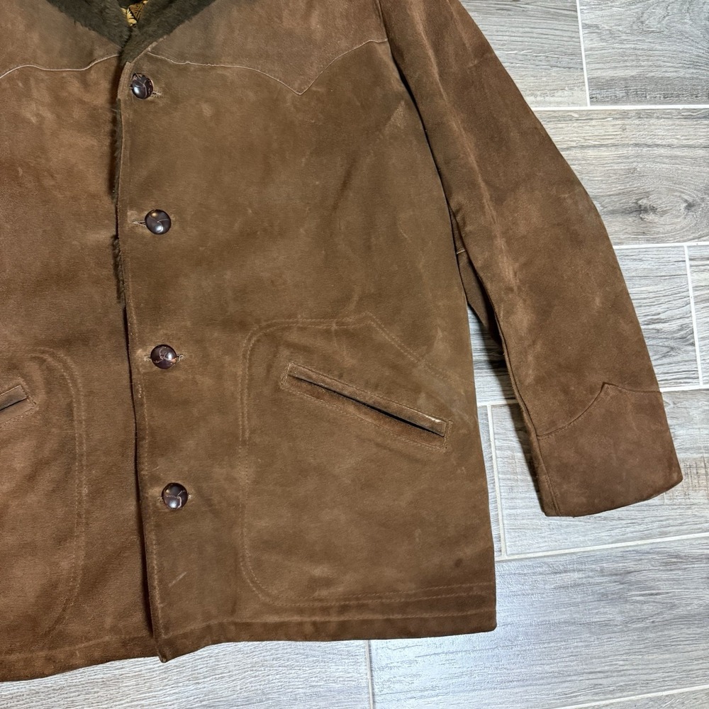 Vintage Pioneer Wear Men's Suede Leather Western Jacket Coat Lined 46 Retro - Picture 3 of 16